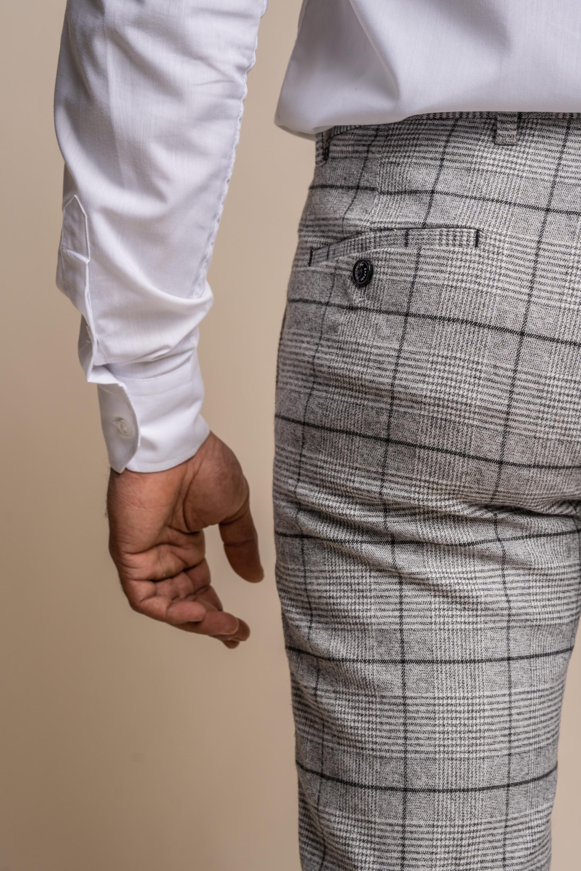 Men's Tweed Windowpane Check Slim Fit Pants - GHOST Grey