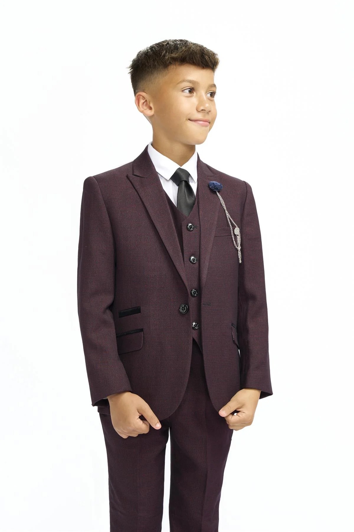 Jungen Slim Fit Tweed Check Anzug - CARIDI WINE