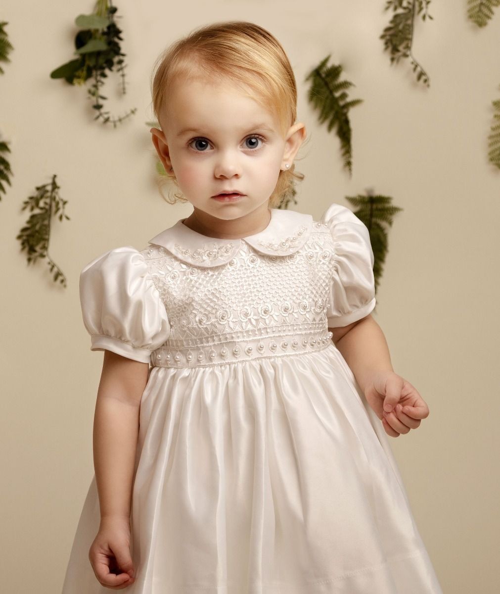 Ivory Satin and Beaded Dress for Girls and Babies – ZELDA