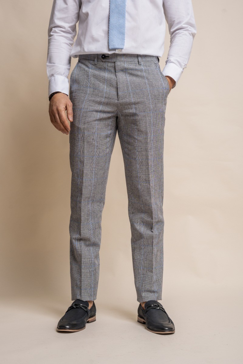 Men's Check Slim Fit Formal Grey Pants - ARRIGA