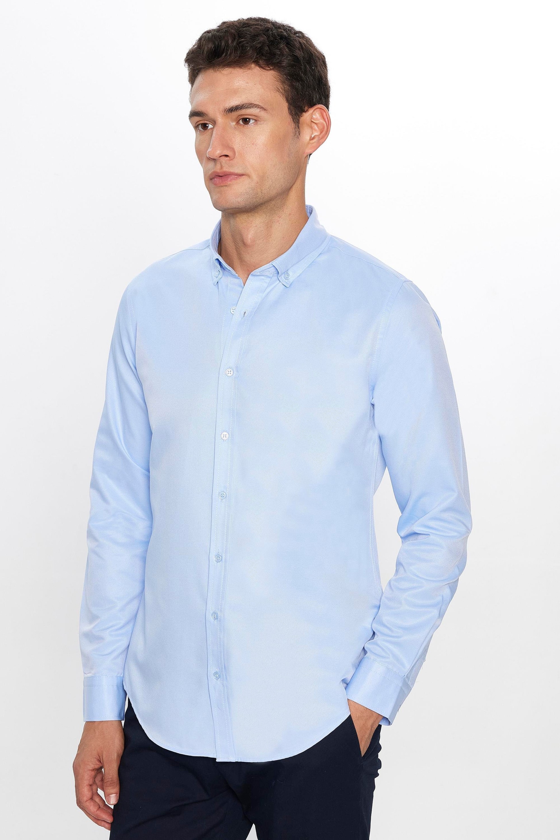 Chemise Oxford homme slim fit en coton avec col boutonné - GABARDIN - Bleu clair