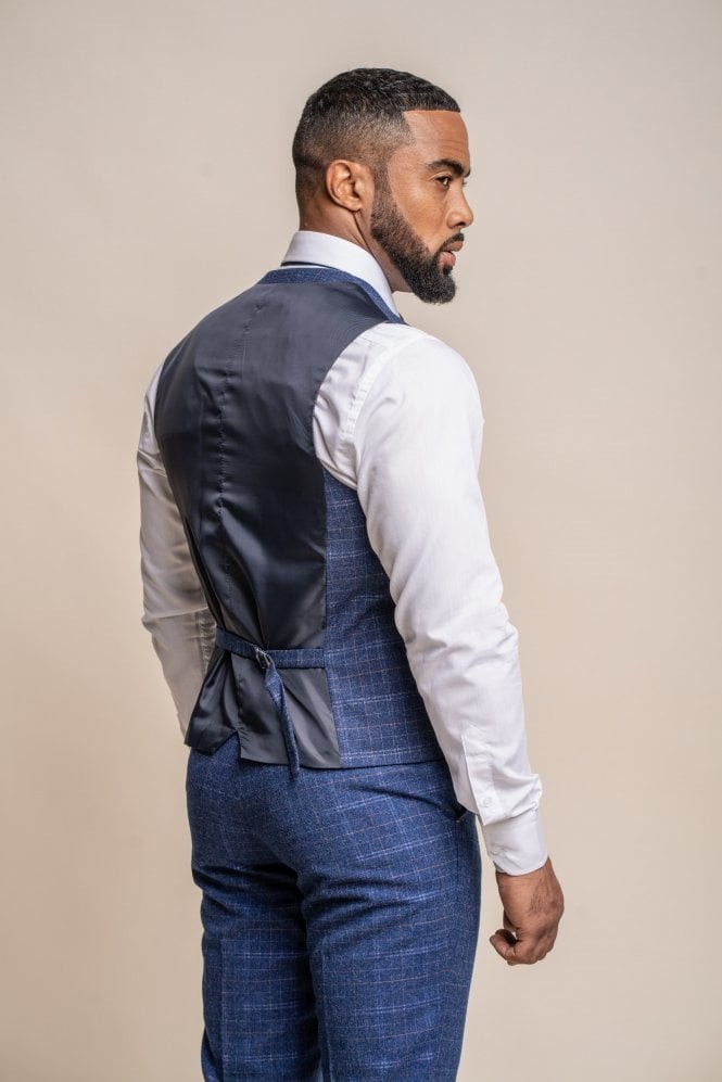 Men's Tweed Check Navy Slim Fit Vest - KAISER