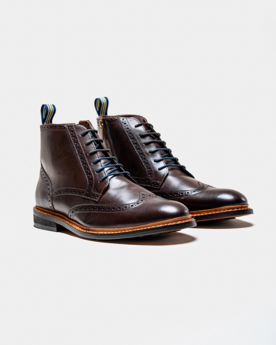 Men's Genuine Leather Brogue Lace-Up Ankle Boots - Ashmoor