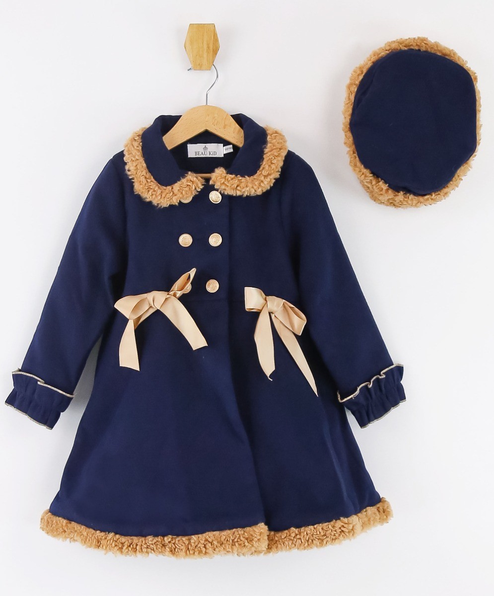 Gefilzter Wollmantel für Baby Mädchen - Navy blau