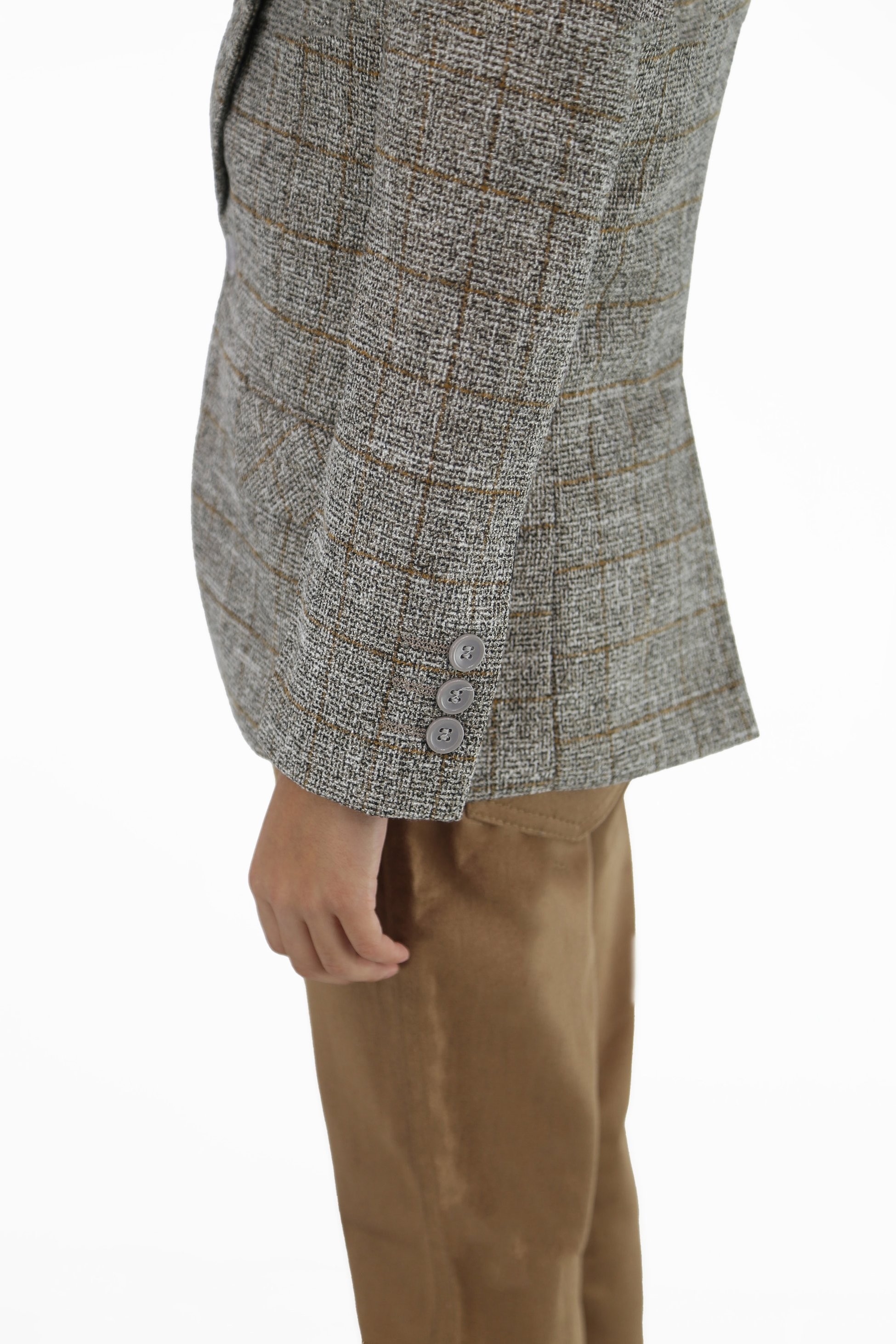 Jungen-Baumwoll-Tweed-ähnlicher Karo-Tailored-Fit-Blazer - Beige