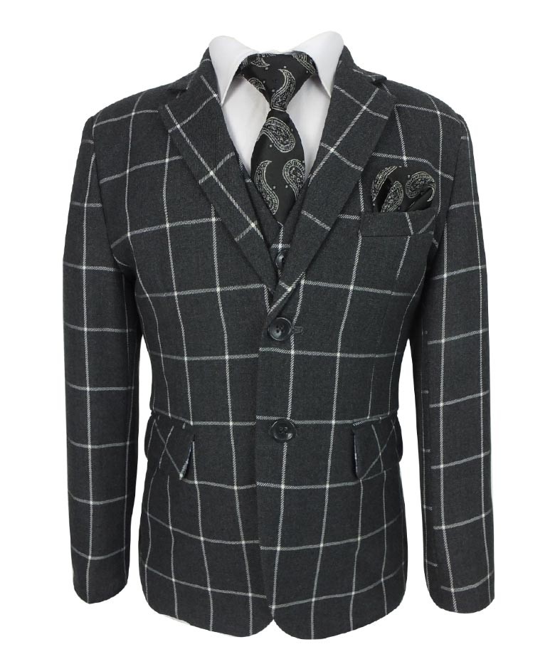 Boys Windowpane Check Suit Set