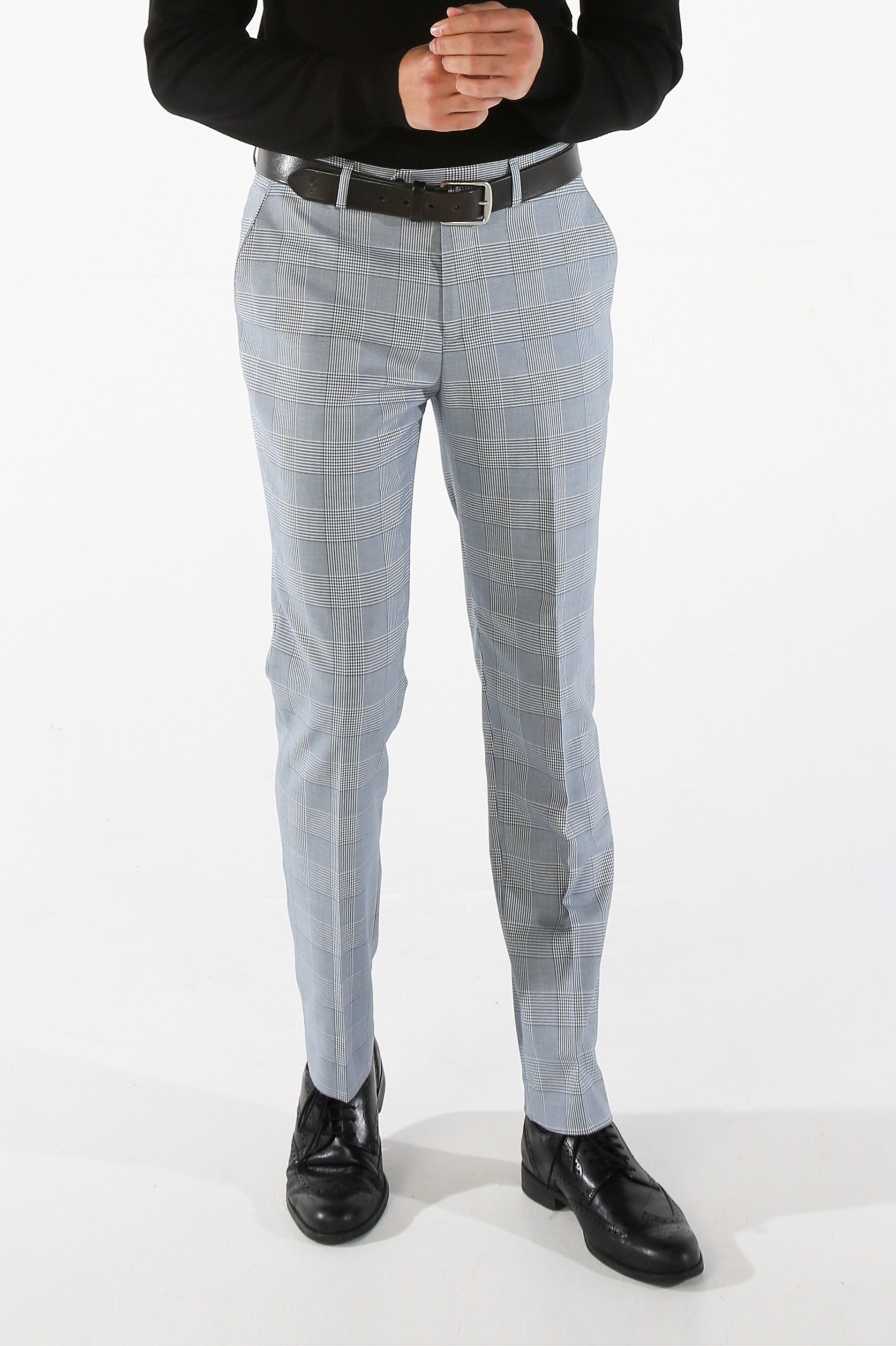 Men's Houndstooth Check Sky Blue Pants - MARK