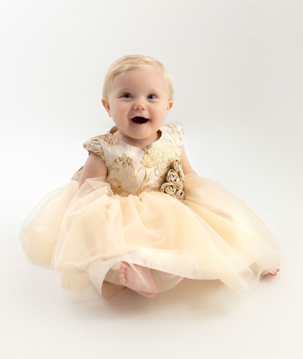 Girls and Babies Gold Embroidered Bodice Dress – ANGELA