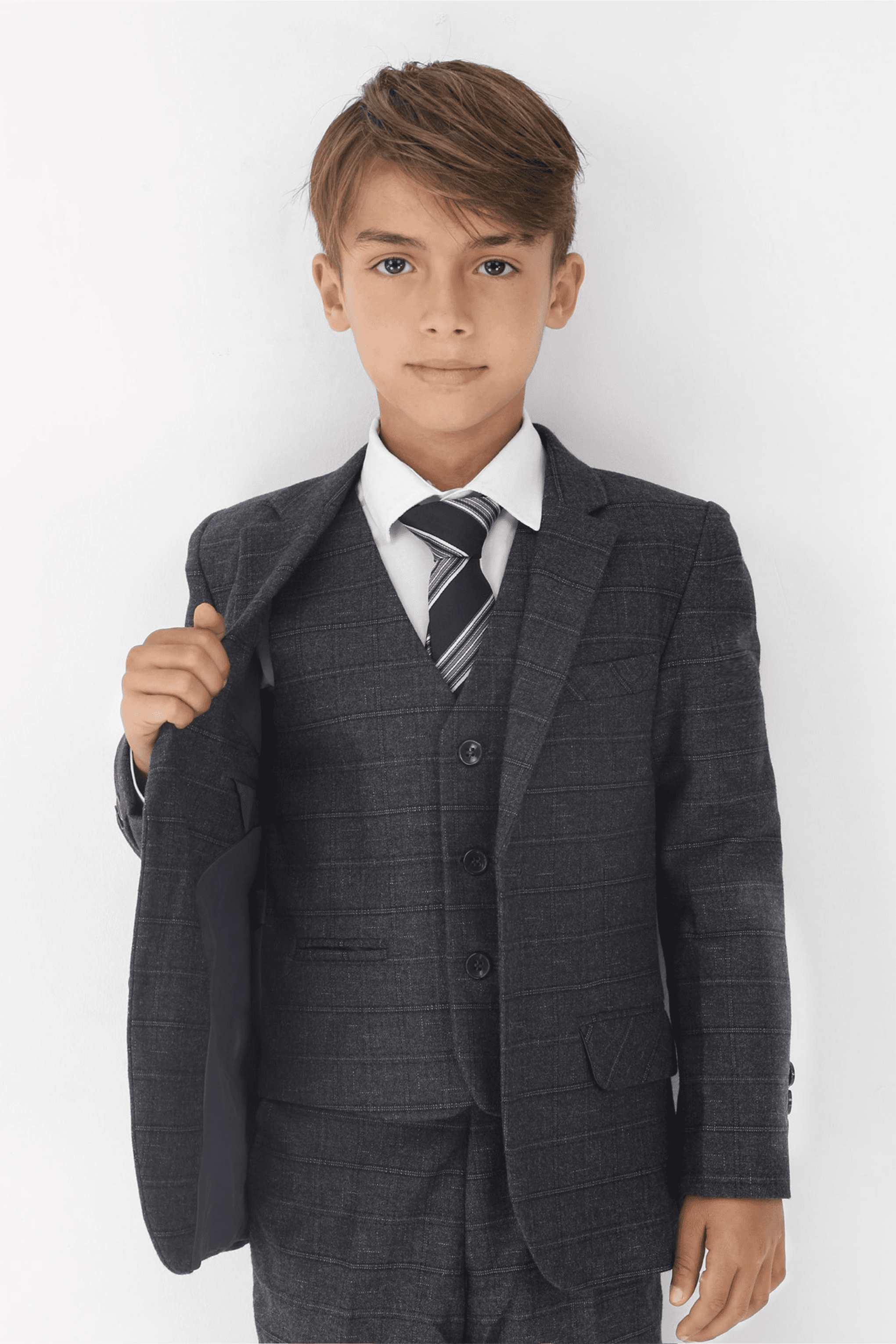 Maßgeschneidertes, formelles Anzugset für Jungen im Tweed-Look mit Karomuster