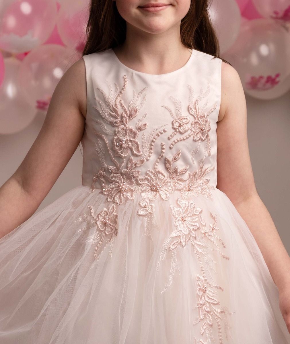 Girls Floral Embroidered Dress with Tulle Skirt - NYRA