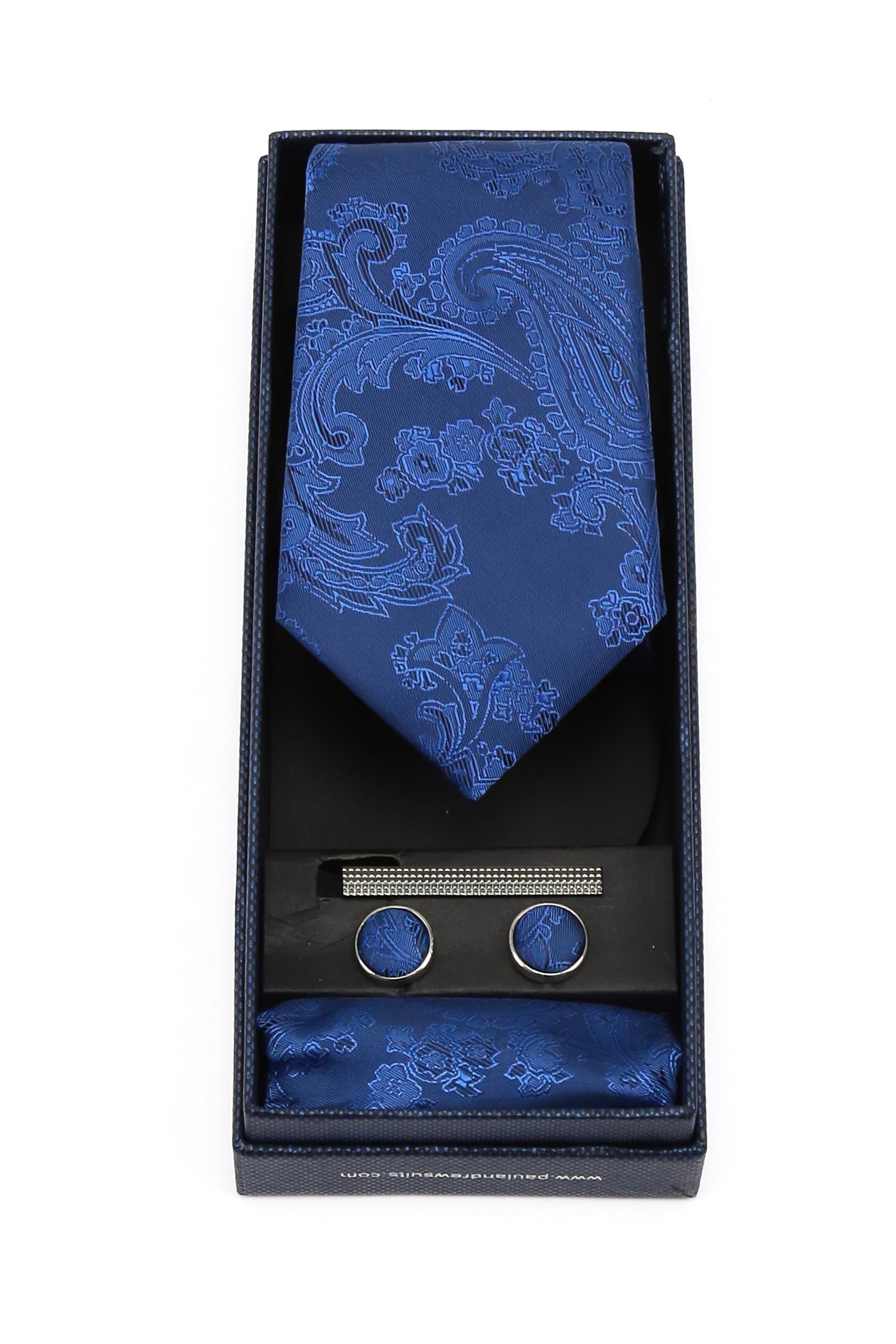 Herren Tonal Paisley Binde Manschettenknopf 4 Teiliges Geschenkset - Königsblau