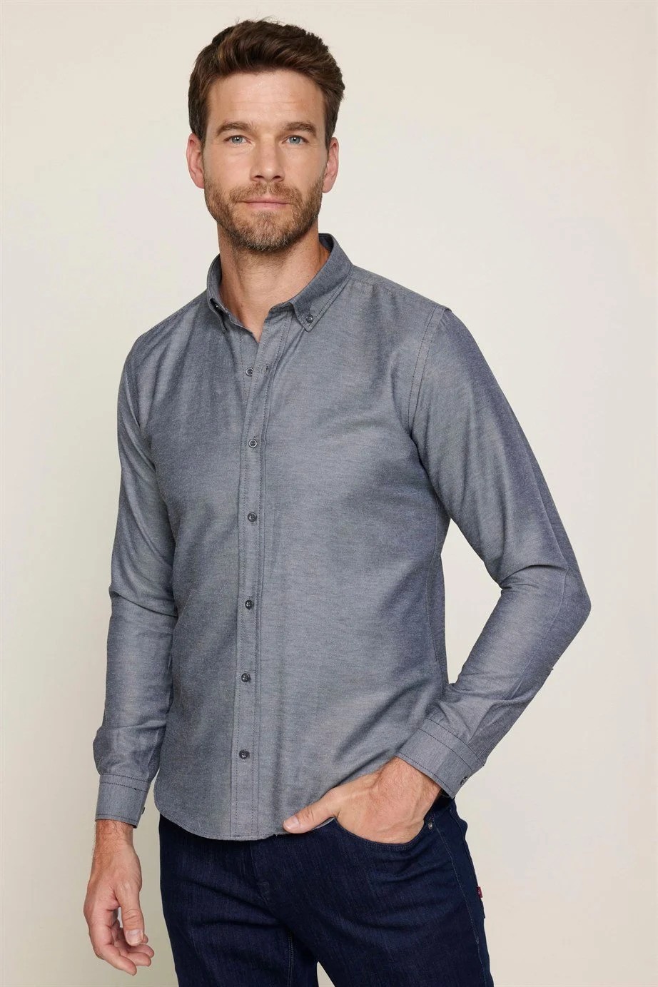 Chemise Oxford homme slim fit en coton avec col boutonné - GABARDIN - Grey