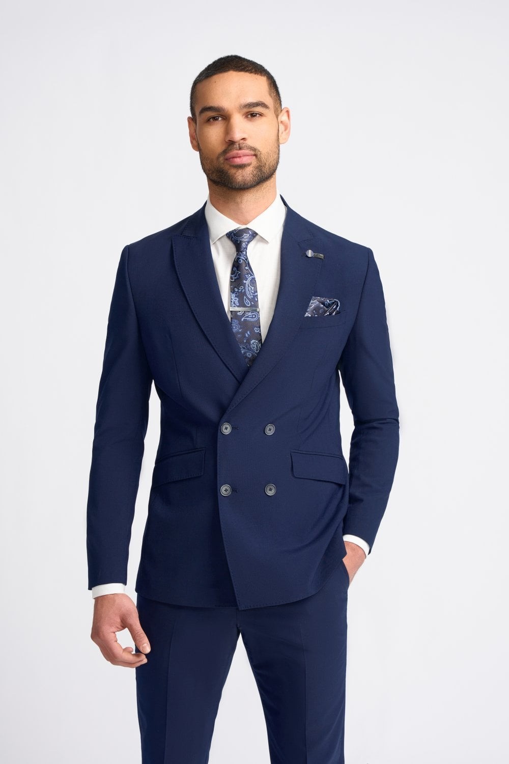 Men’s Wool Mix Double Breasted Slim Fit Suit – VICTORIOUS - Navy Blue