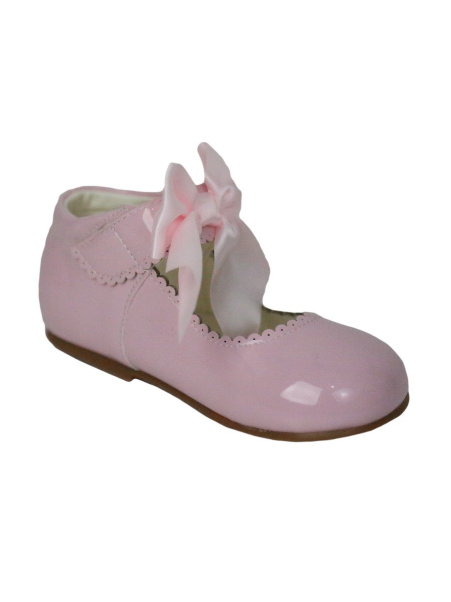 Girls Scalloped Trim Patent Flat Mary Jane Shoes - Pink