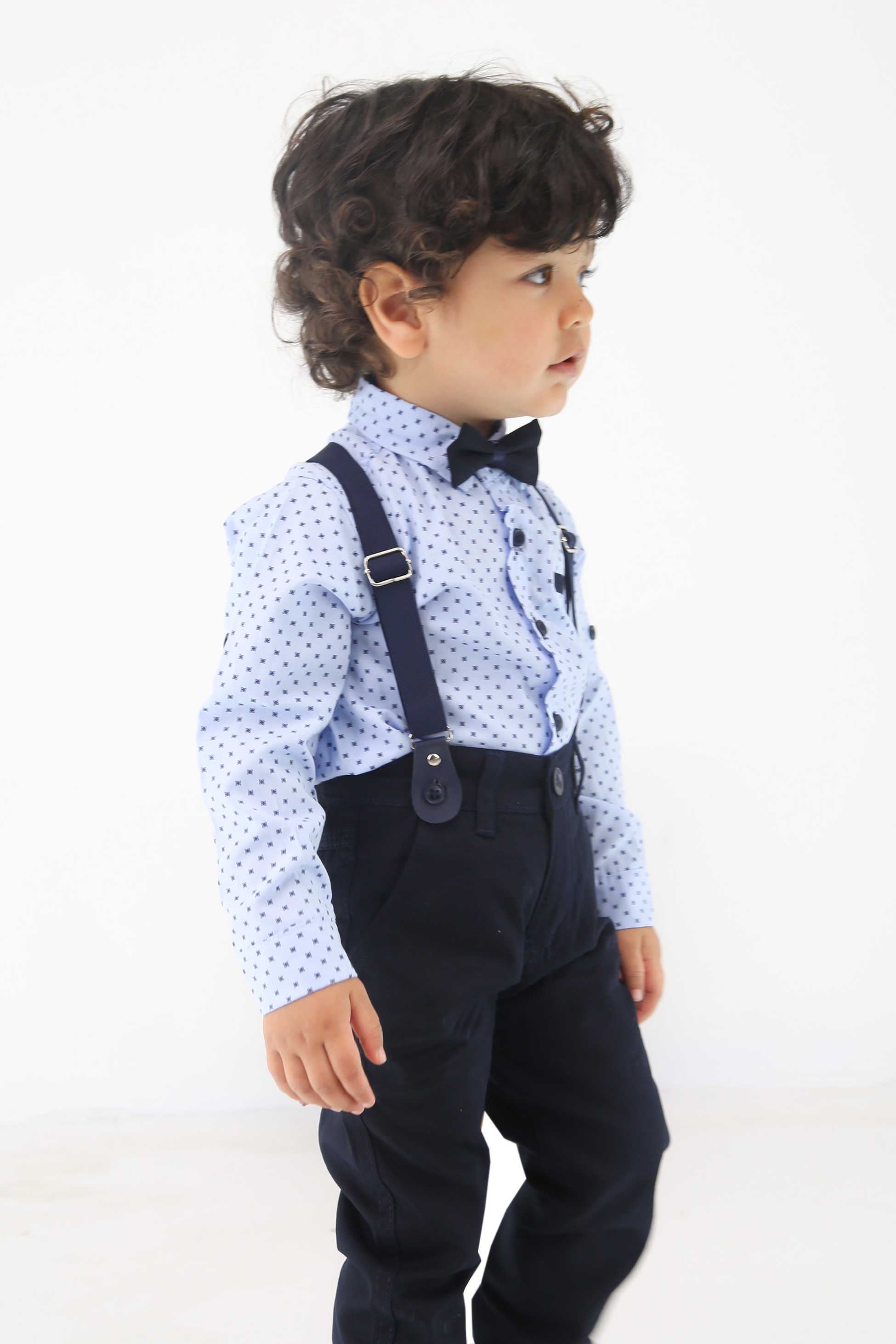 Baby & Jungen Gentleman-Outfit - 4-teiliges Hosenträger-Set - KELEBEK - Light Blue - Navy