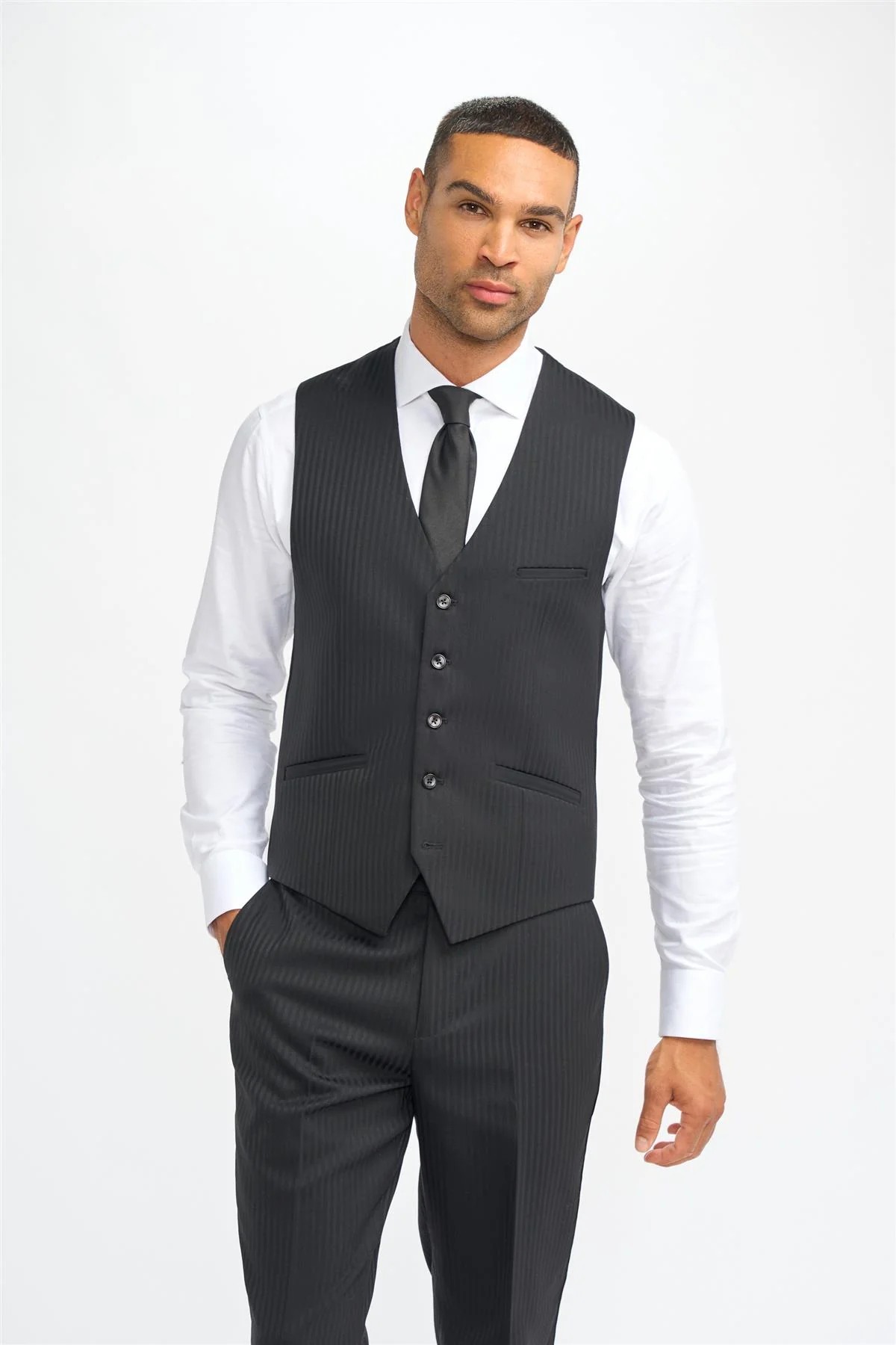 Men’s Black Wool Pinstripe Waistcoat - Roberto