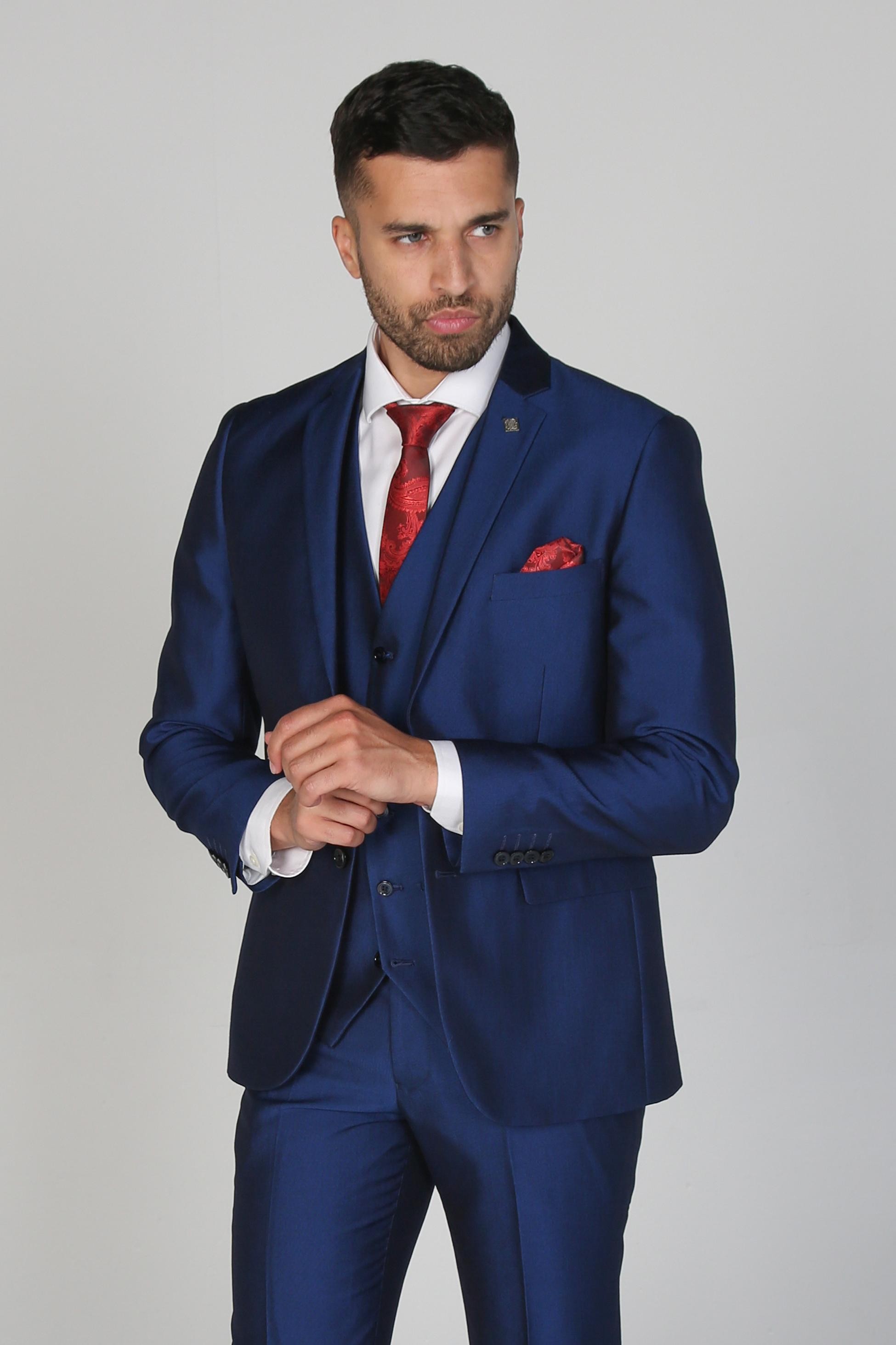 Costume Bleu Effet Brillant Coupe Ajustée pour Homme - KINGSLEY - Bleu royal