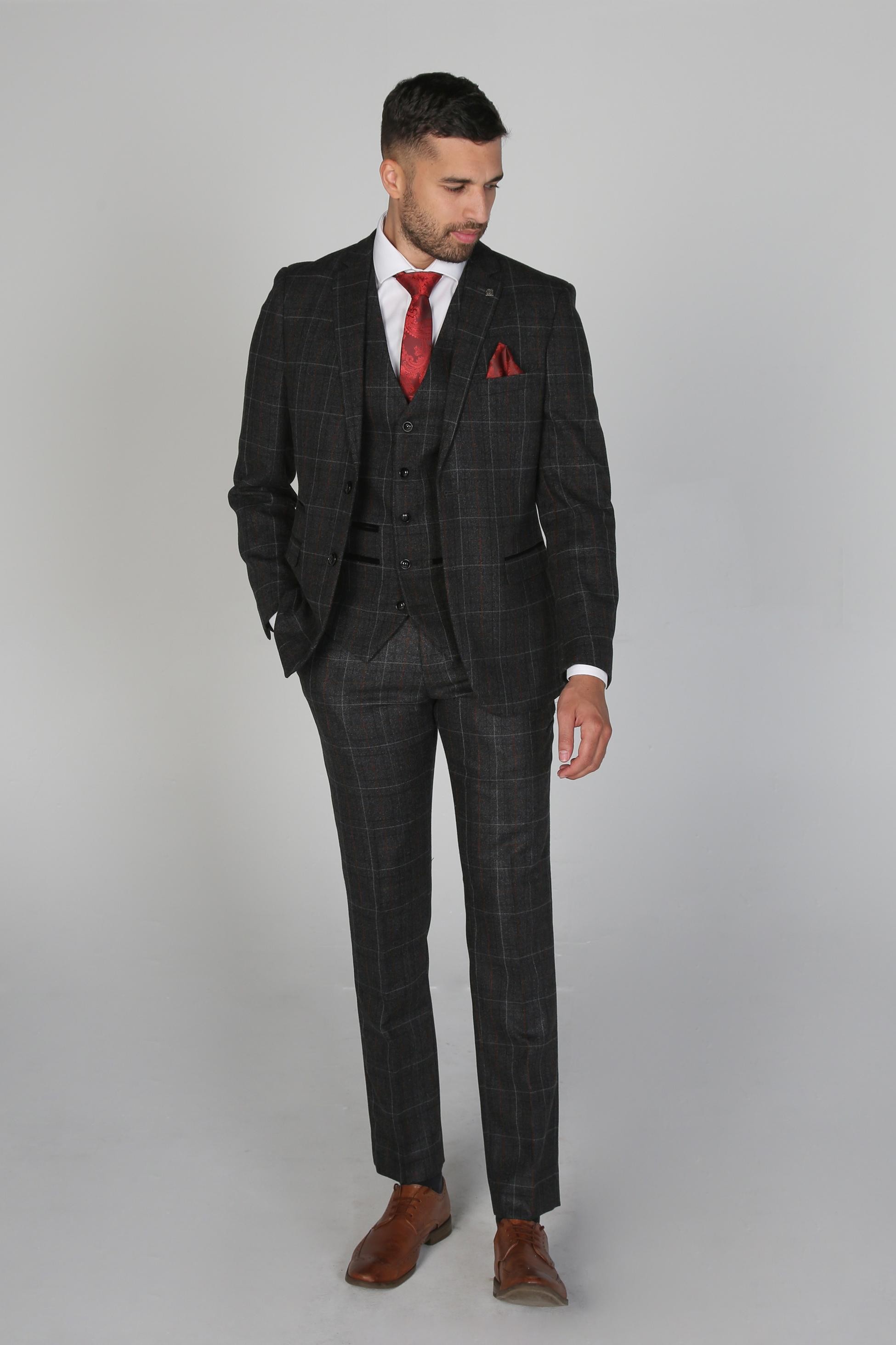 Men's Charcoal Grey Check Plaid Formal Pants- HARVEY