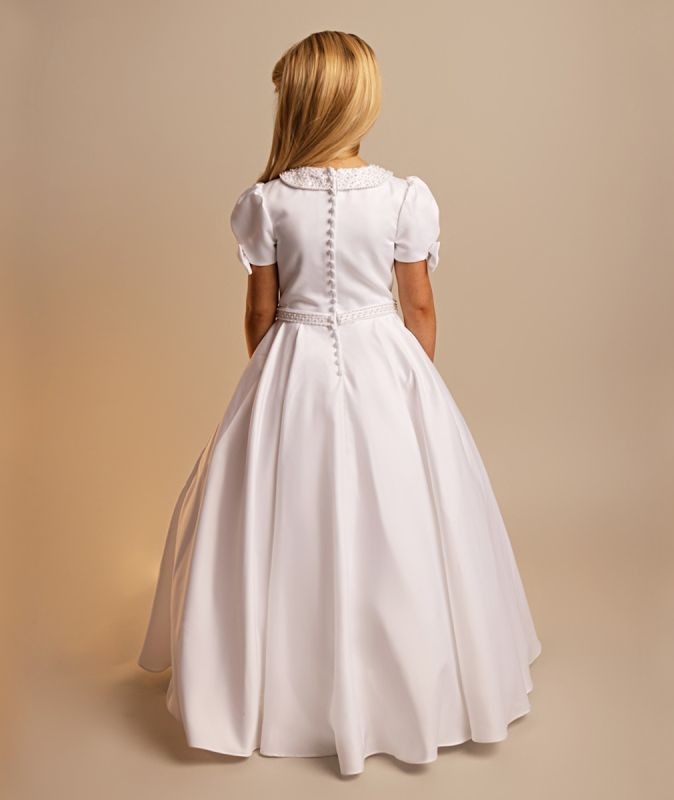 Robe blanche à col Peter Pan et manches bouffantes pour filles - LOTTIE