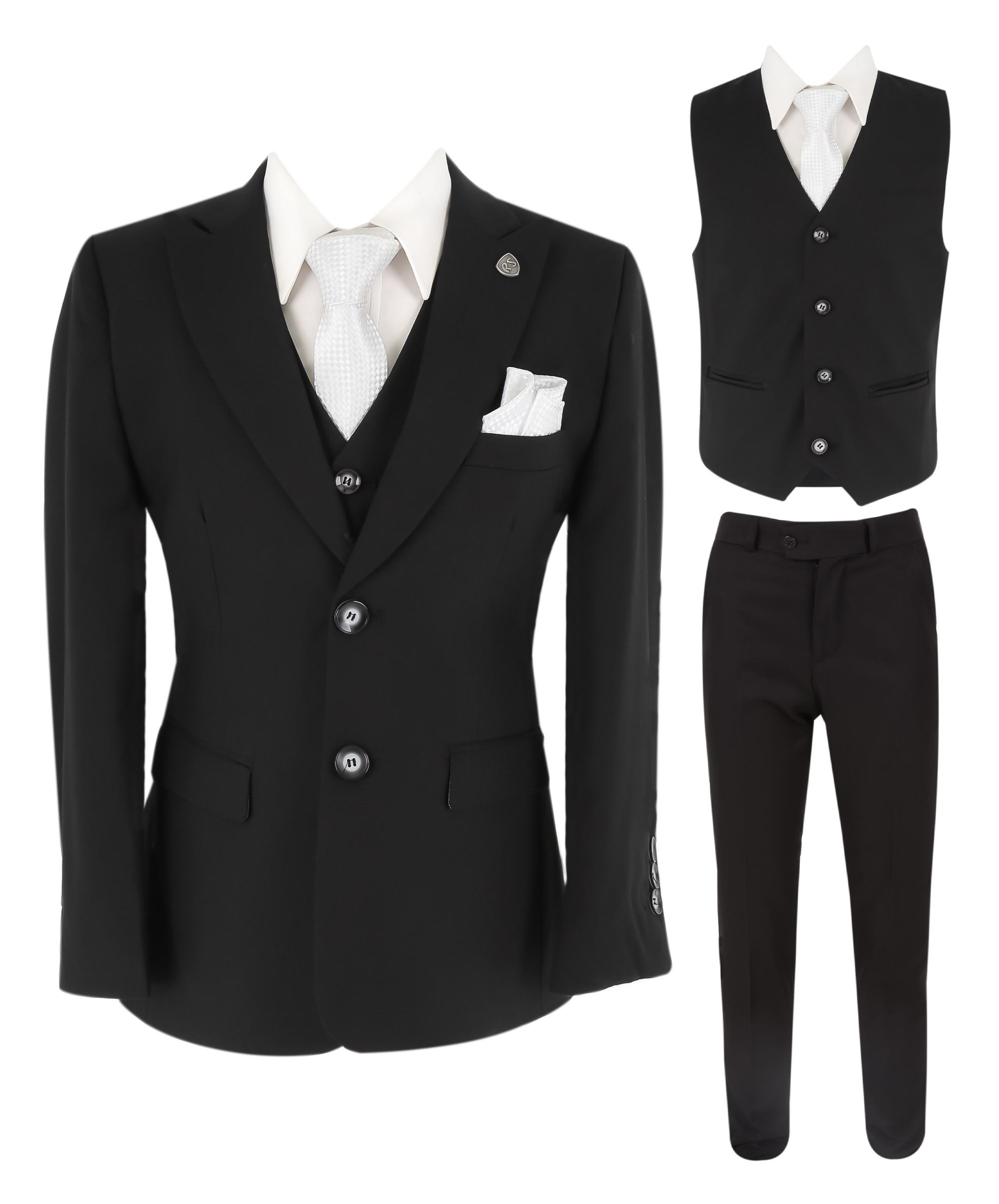 Slim-Fit-Anzug für Jungen, 3-teiliges Set in Schwarz