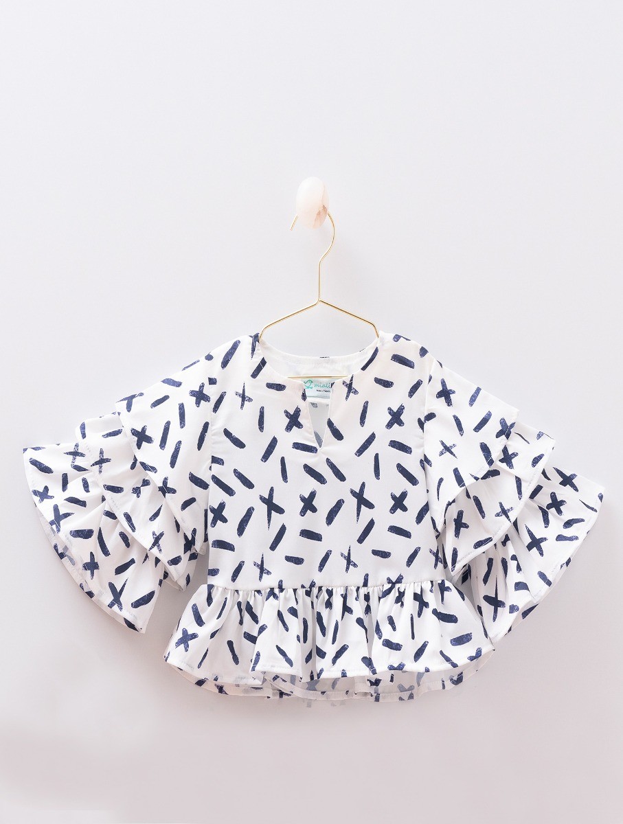 Baby Mädchen Kleinkind Sommer Outfit - Weiß - Marineblau