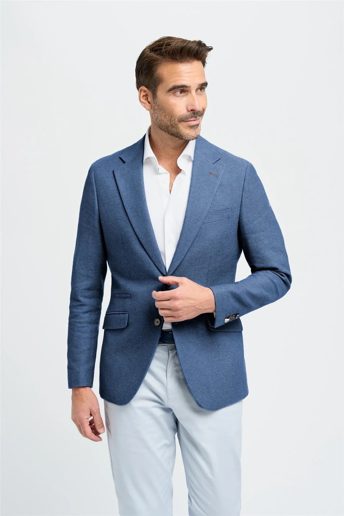 Men’s Blue Cotton Herringbone Blazer - Felix