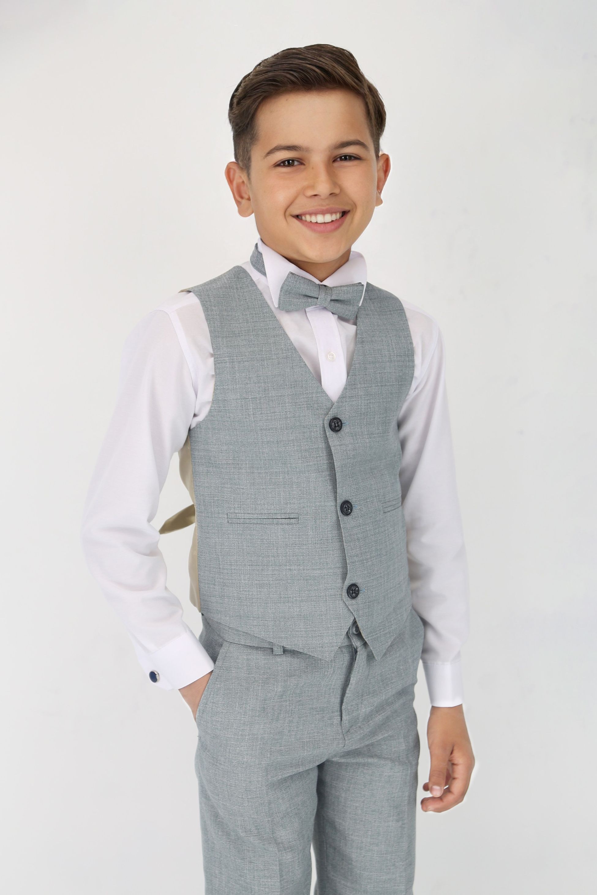 Boys Slim Fit Textured 6-Piece Formal Suit Set - Grey