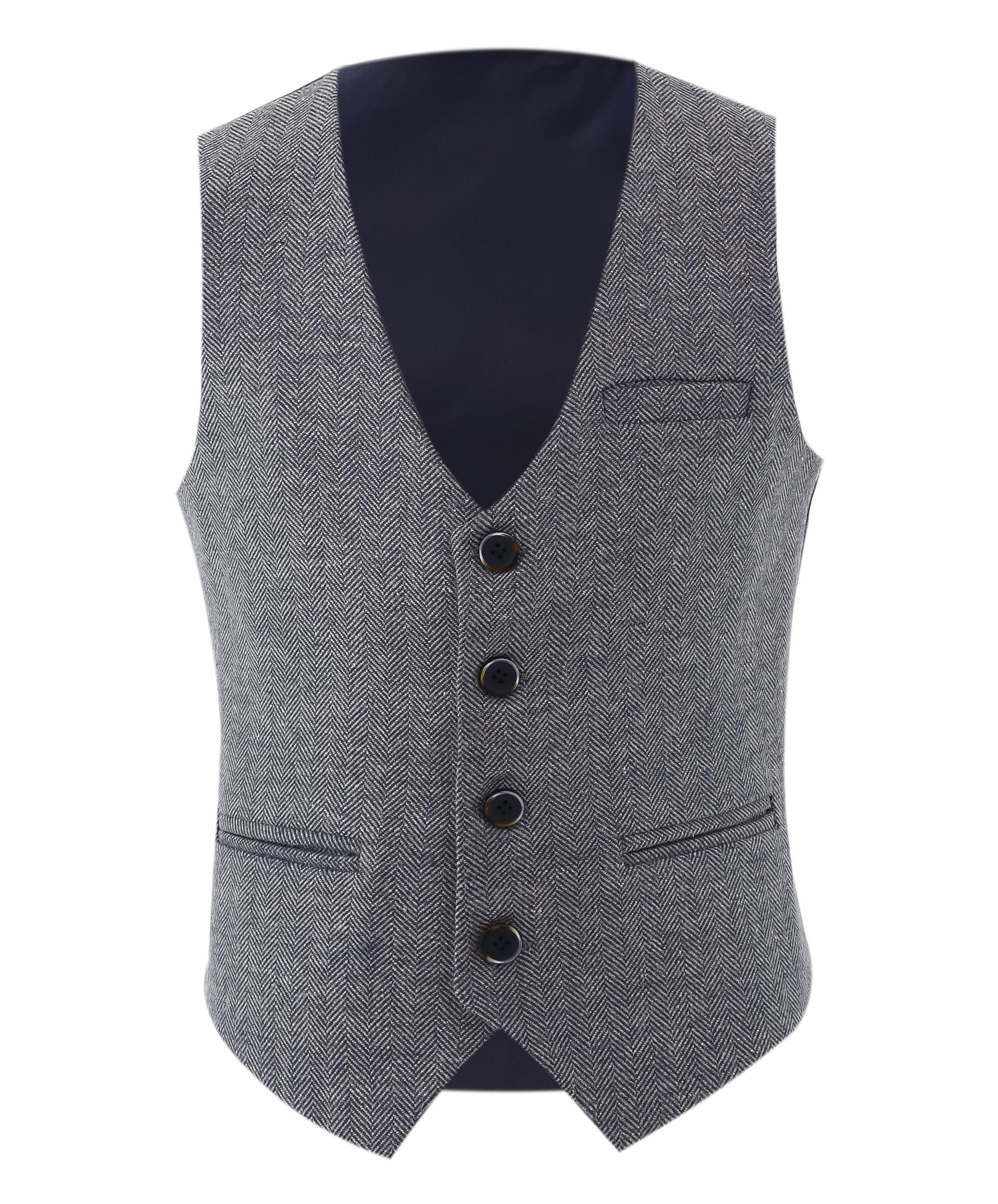 Sirri Fischgräten-Tweed-Weste für Jungen, klassische formelle Weste für besondere Anlässe - Navy blau