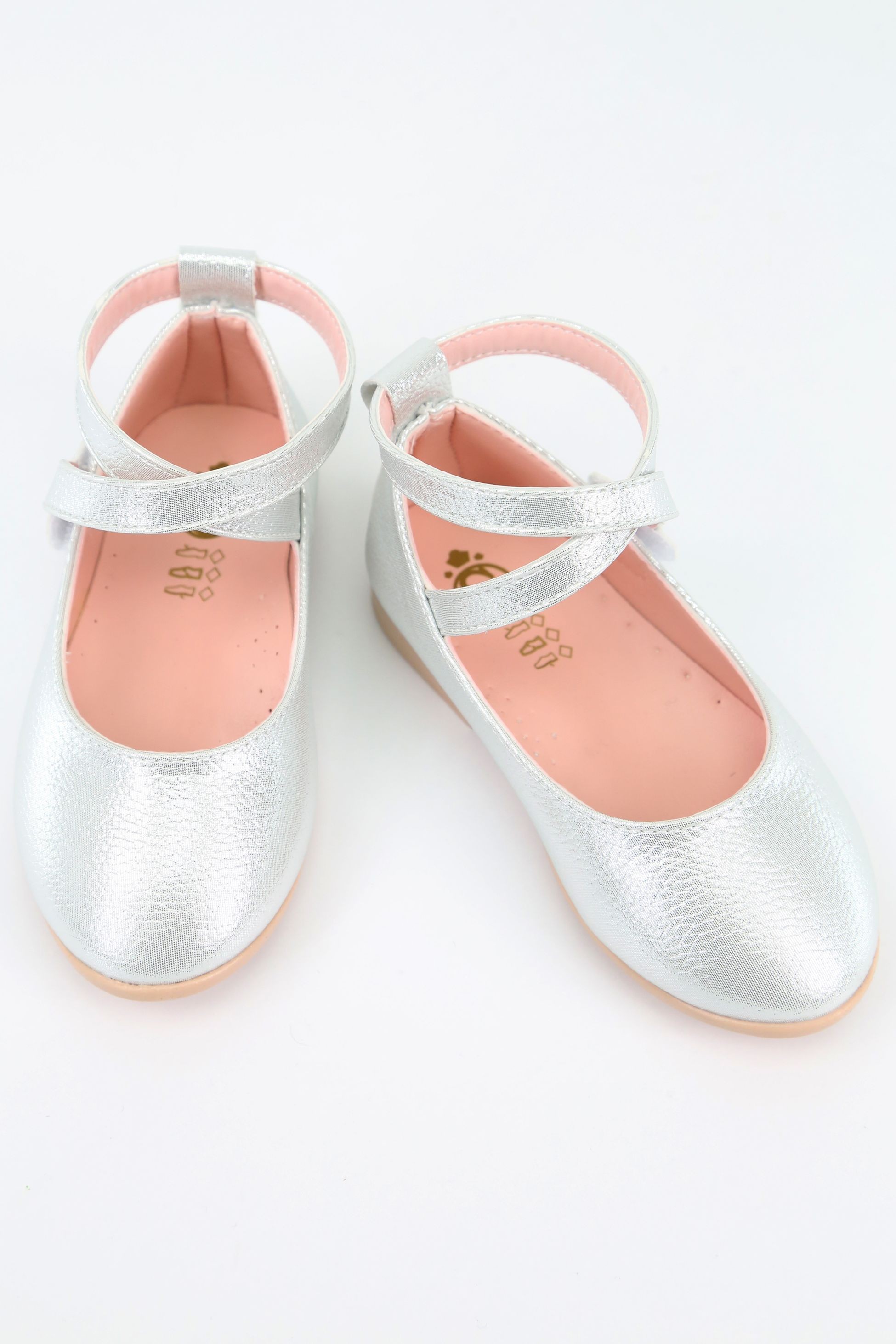 Mädchen Glänzende Mary Jane Flache Schuhe mit überkreuztem Riemen - Silber