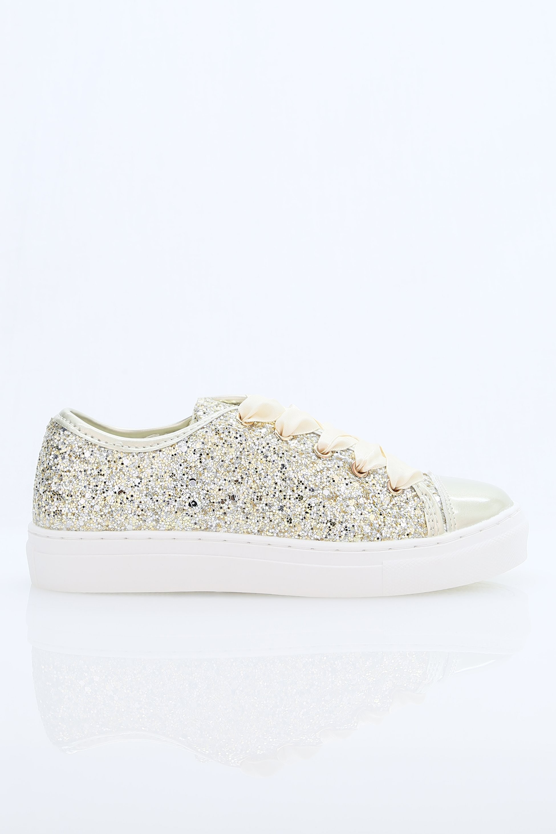 Mädchen Glitzer-Sneakers mit Satinschnürsenkeln – TRINITY - Gold