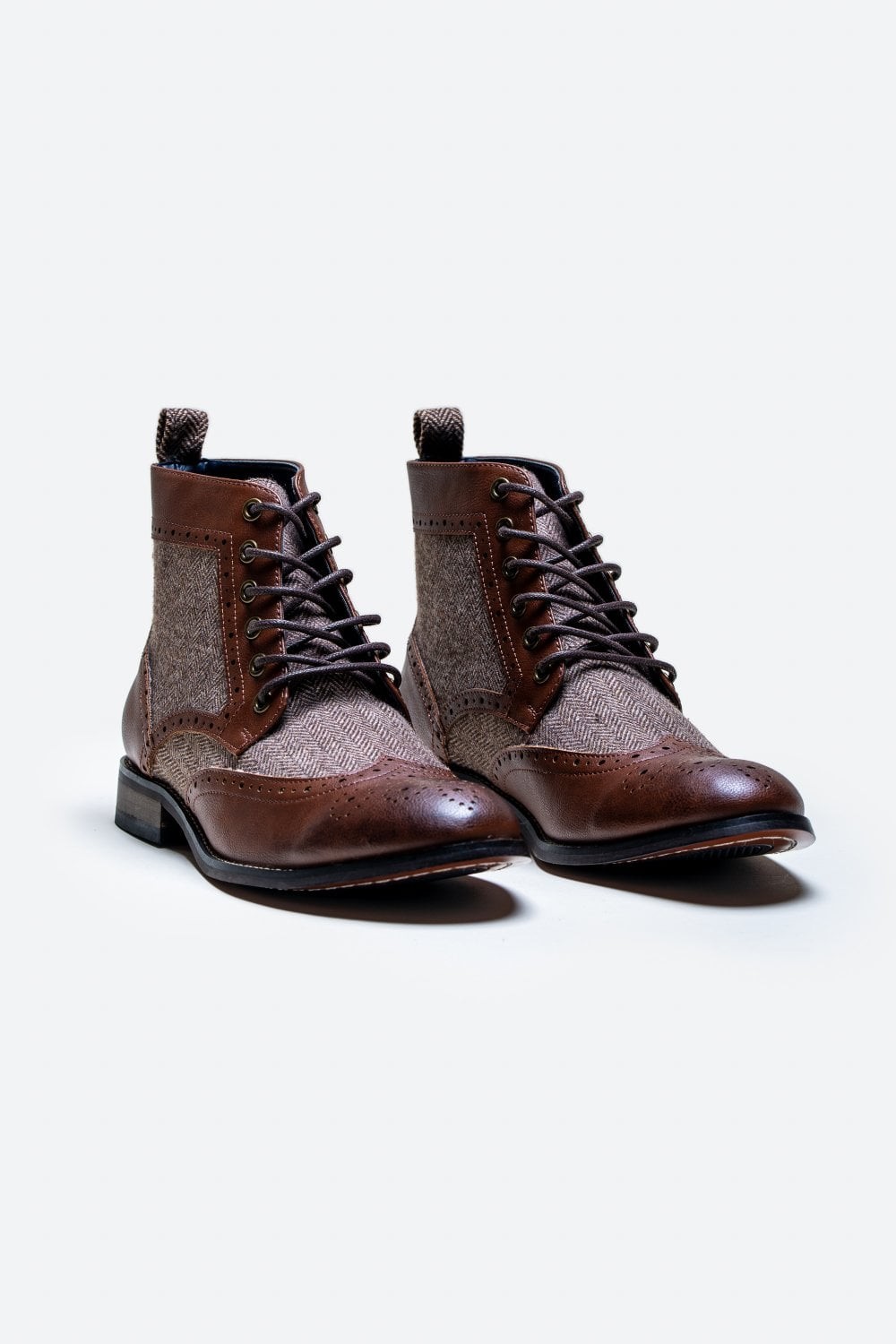 Men's Ankle Boots Lace Up Brogue Shoes - JONES - Brown