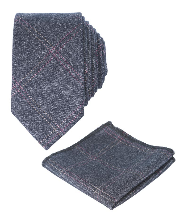 Jungen & Herren Tweed Karo Slim Krawatten-Set