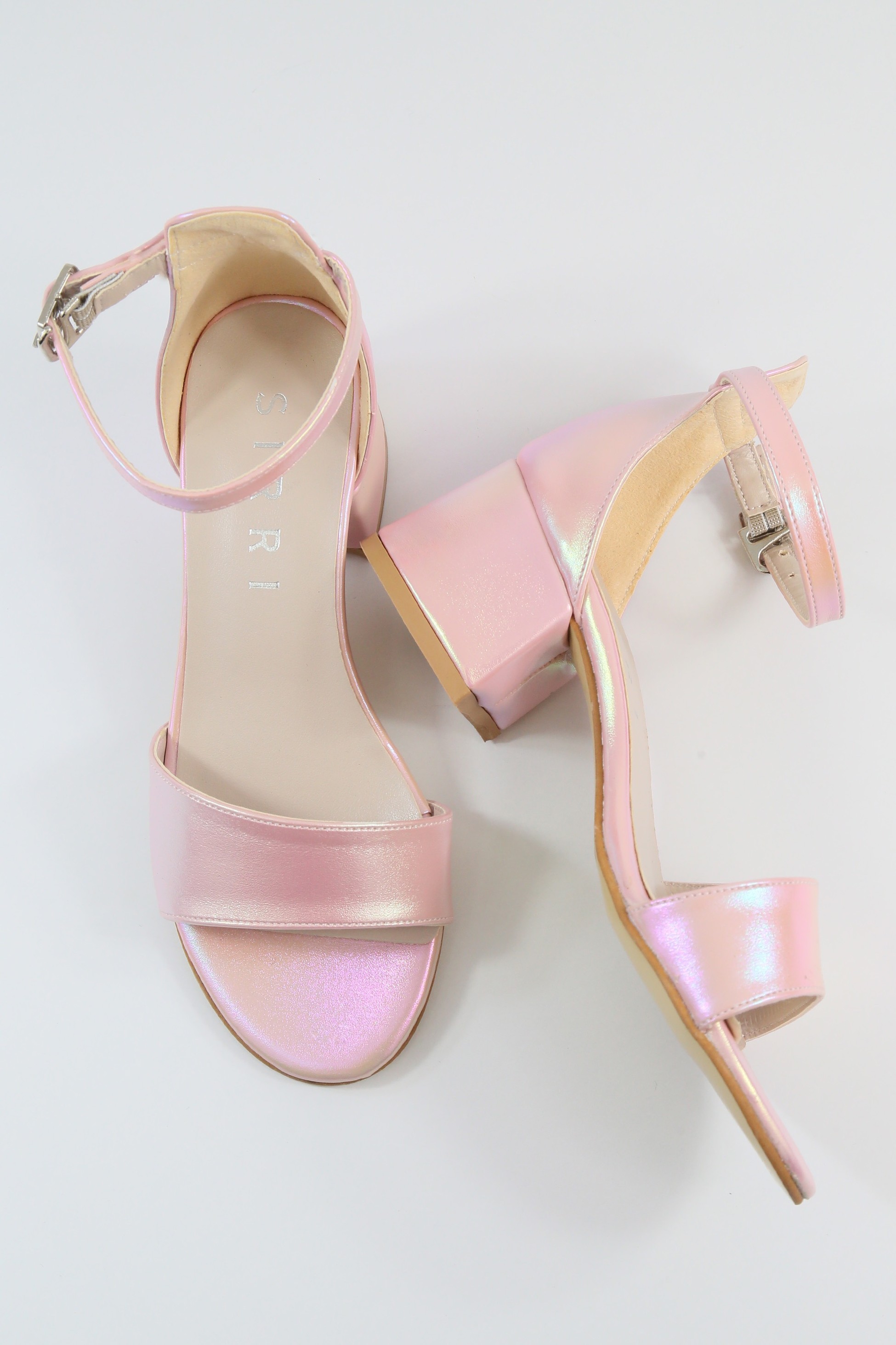 Mädchen Sandalen mit Knöchelriemen und schimmerndem Blockabsatz - GRACE - Rosa