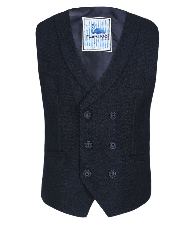 Men's and Boys Herringbone Double-breasted Vest Set