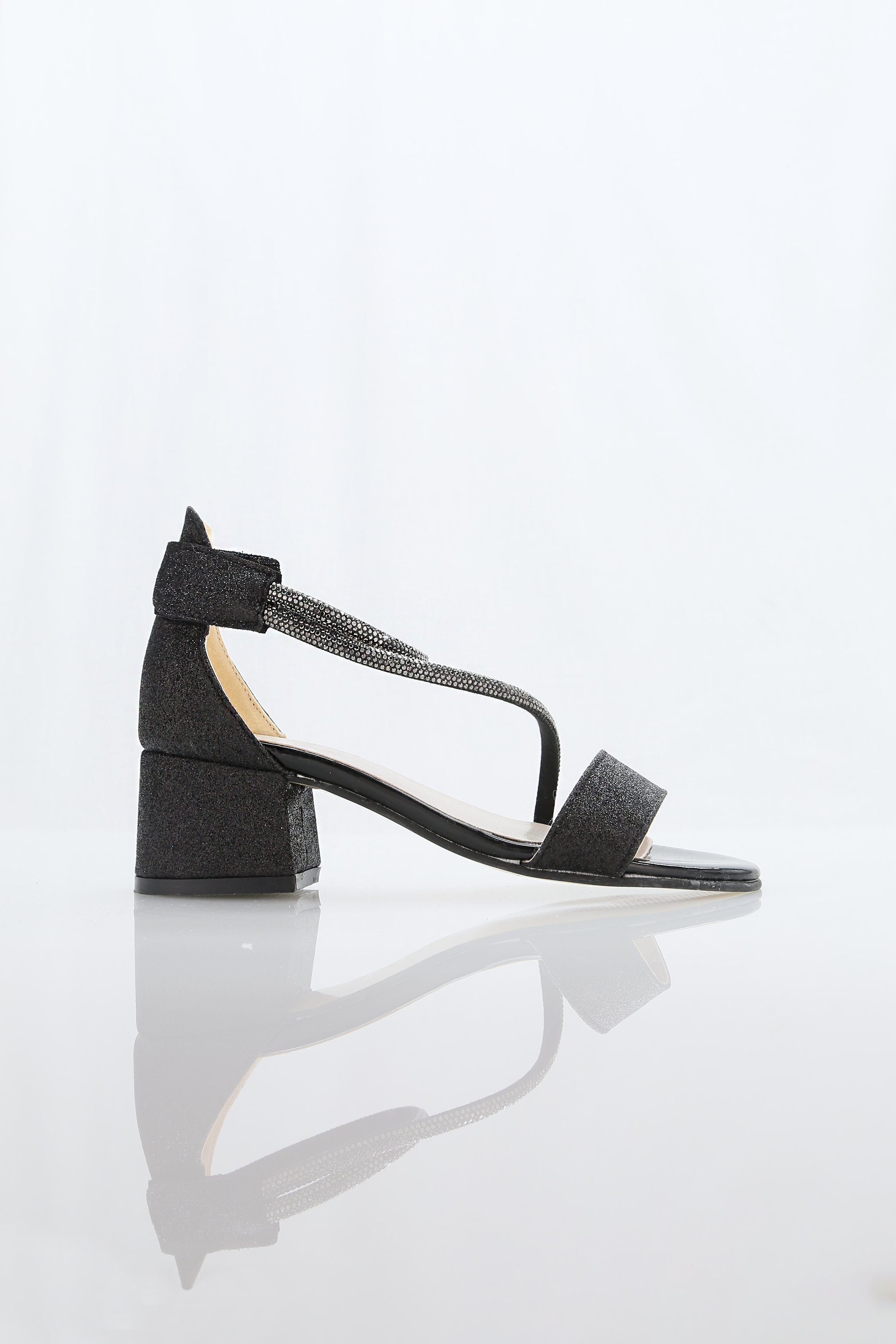 Mädchen Silberne Blockabsatz Sandalen mit Strass-Crossover-Riemen - DAZZLE - Schwarz