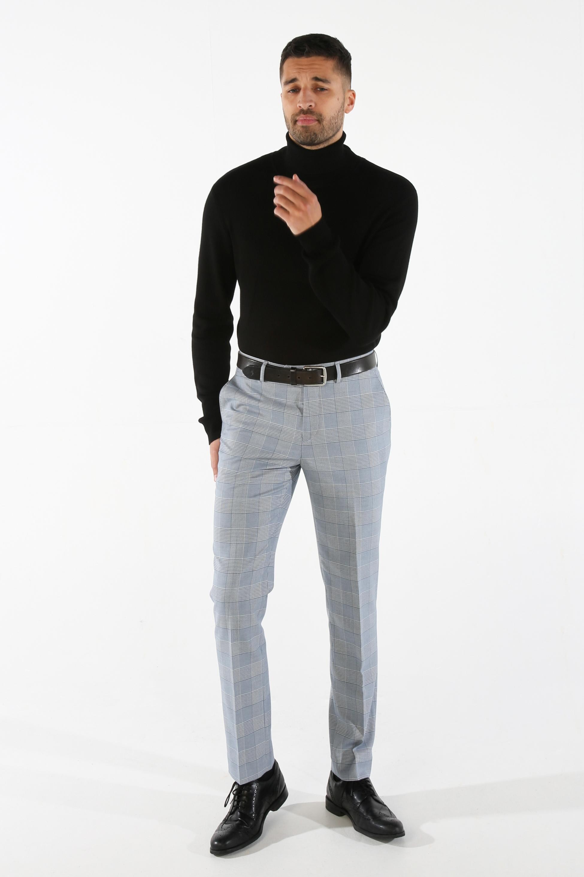 Men's Houndstooth Check Sky Blue Pants - MARK