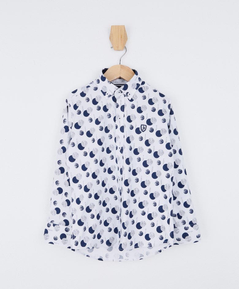 Chemise Décontractée Imprimée à Motifs Coupe Slim pour Garçons - Bleu marine - blanc