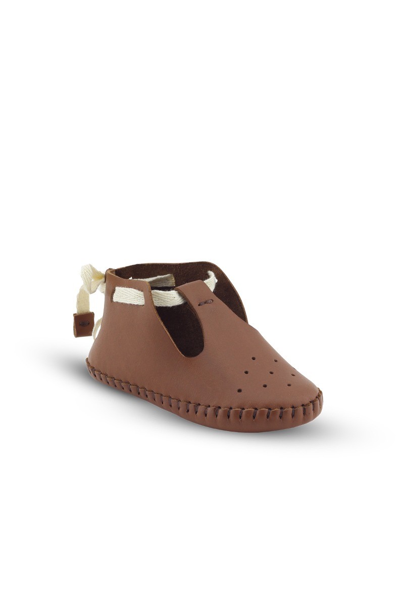 Chaussures de berceau pré-marcheur en cuir véritable pour bébés garçons - Patik - Brun