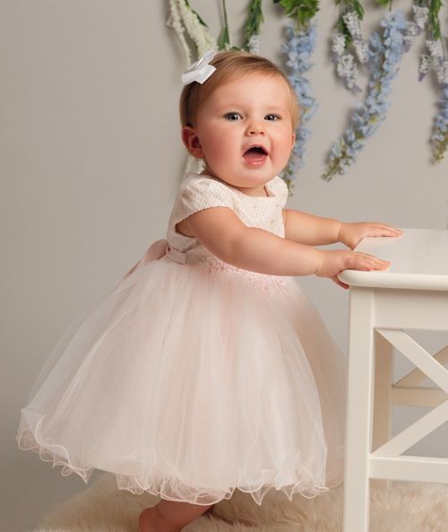 Mädchen und Babys Blush Pink Kleid mit Rüschen und Spitze – AMARA