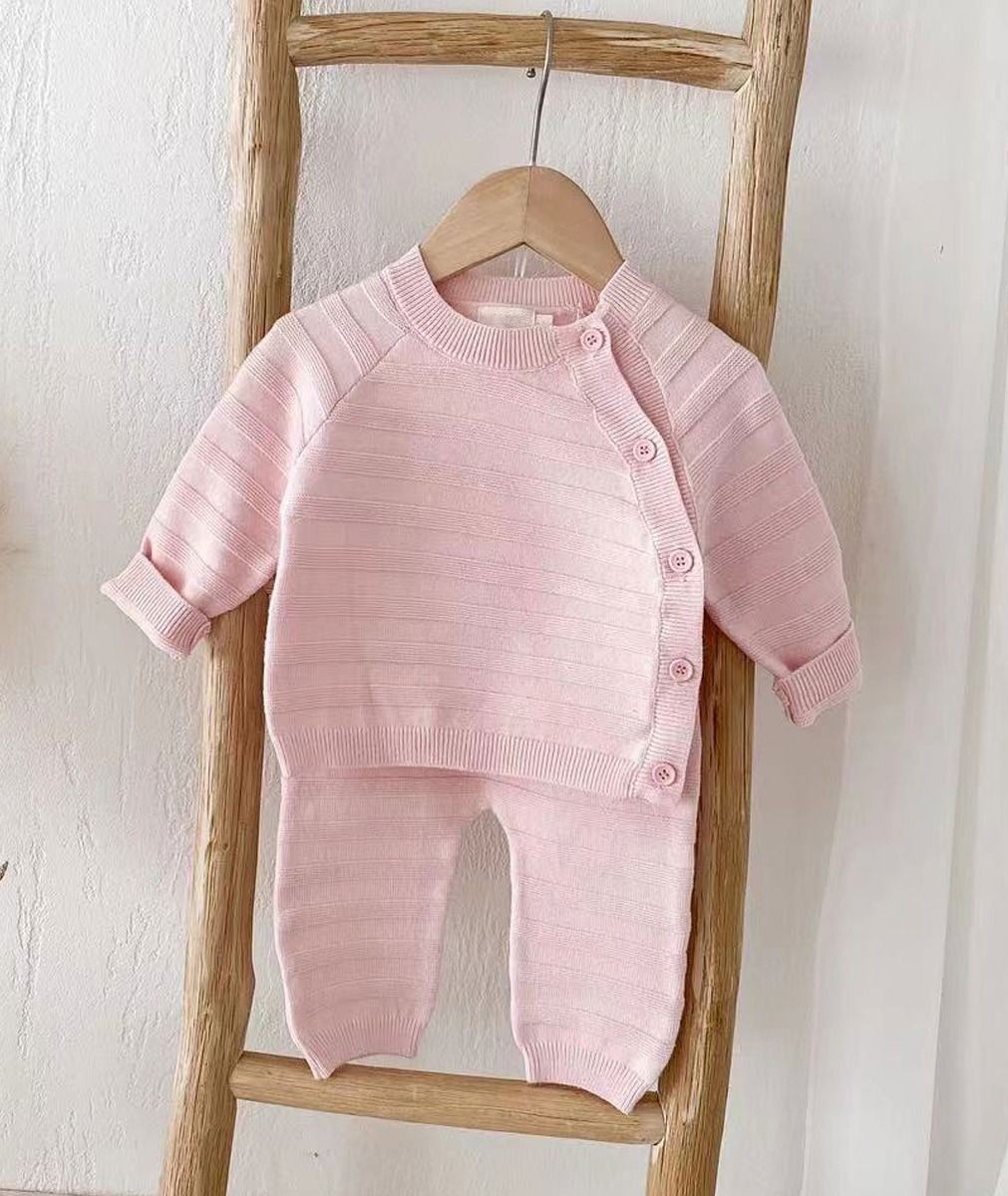 Gestreiftes Strickpullover- und Leggings-Set für Babymädchen - 2422 - Rosa