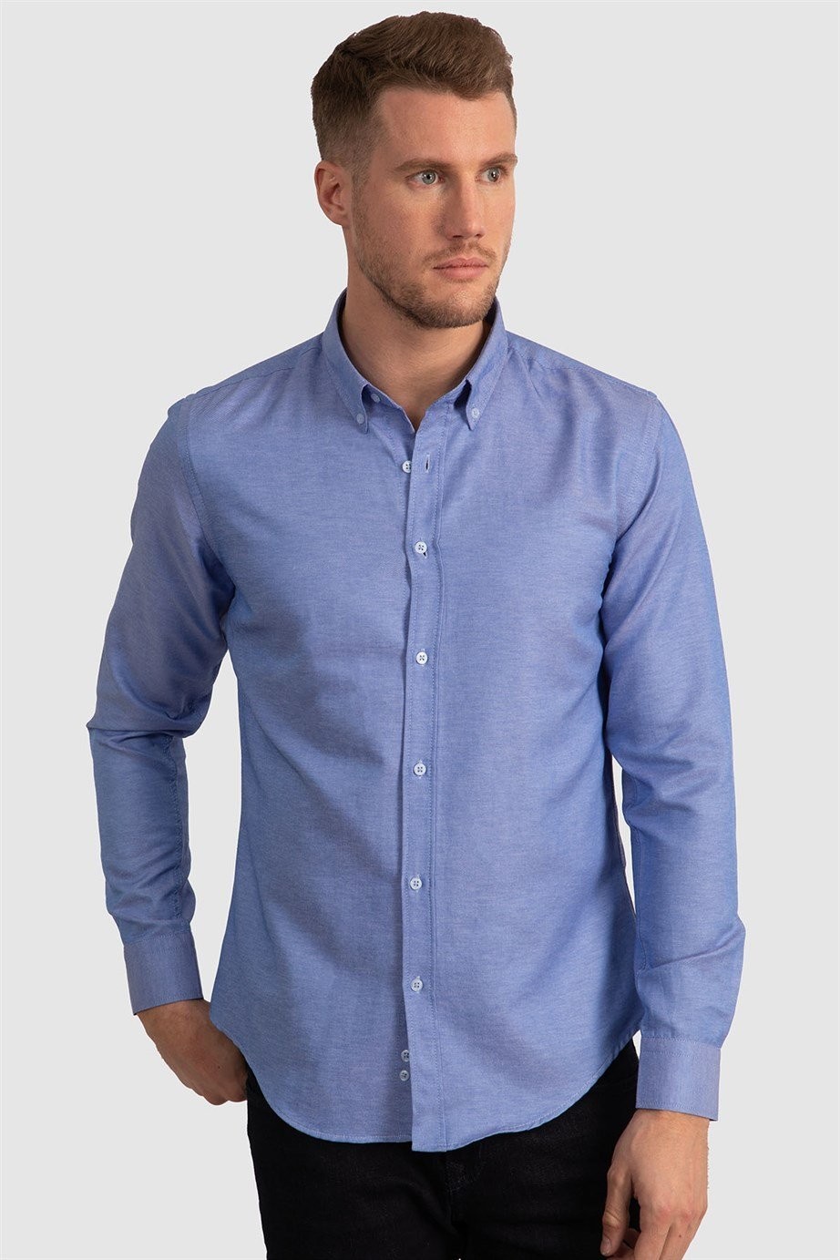 Chemise Oxford homme slim fit en coton avec col boutonné - GABARDIN - Bleu