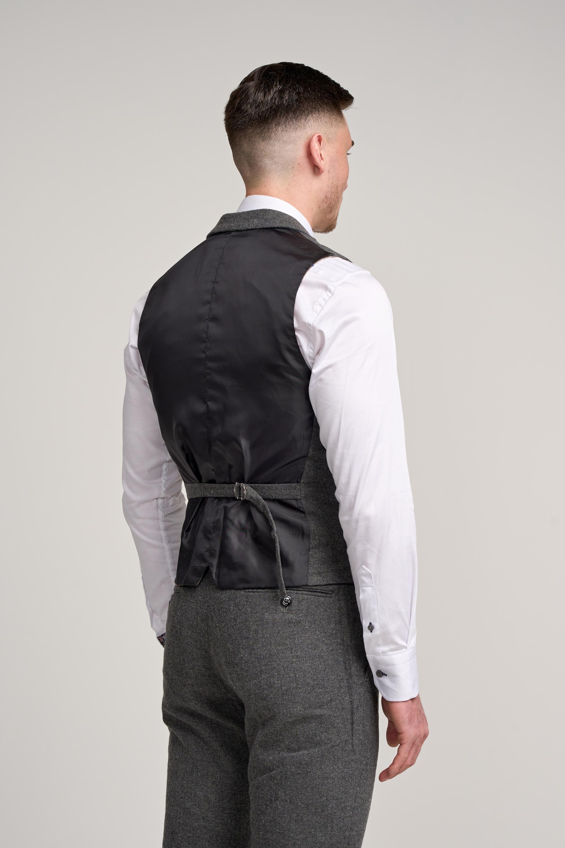 Men’s Grey Herringbone Tweed Waistcoat - COSMO