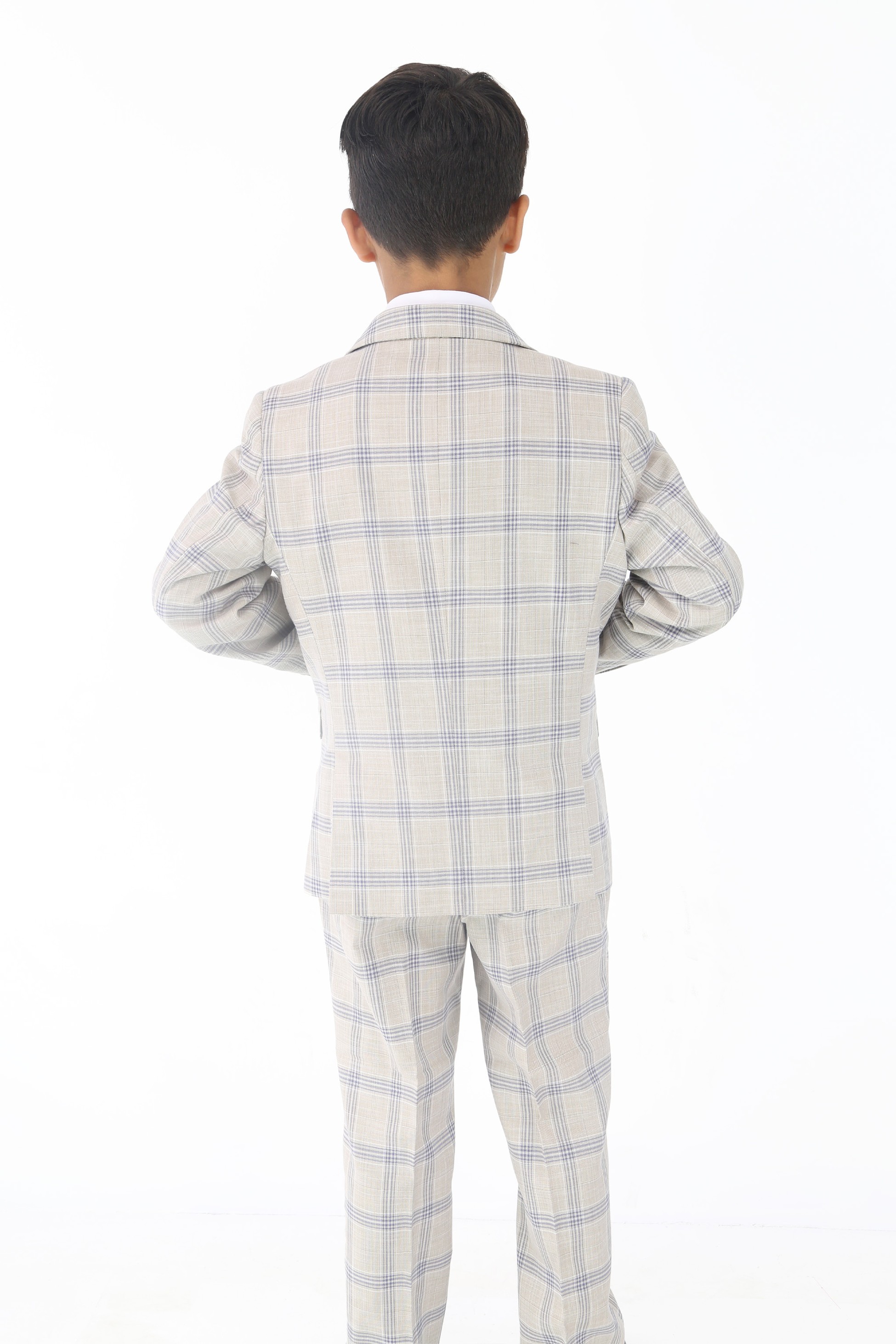 Boys Beige & Blue Plaid Check Suit