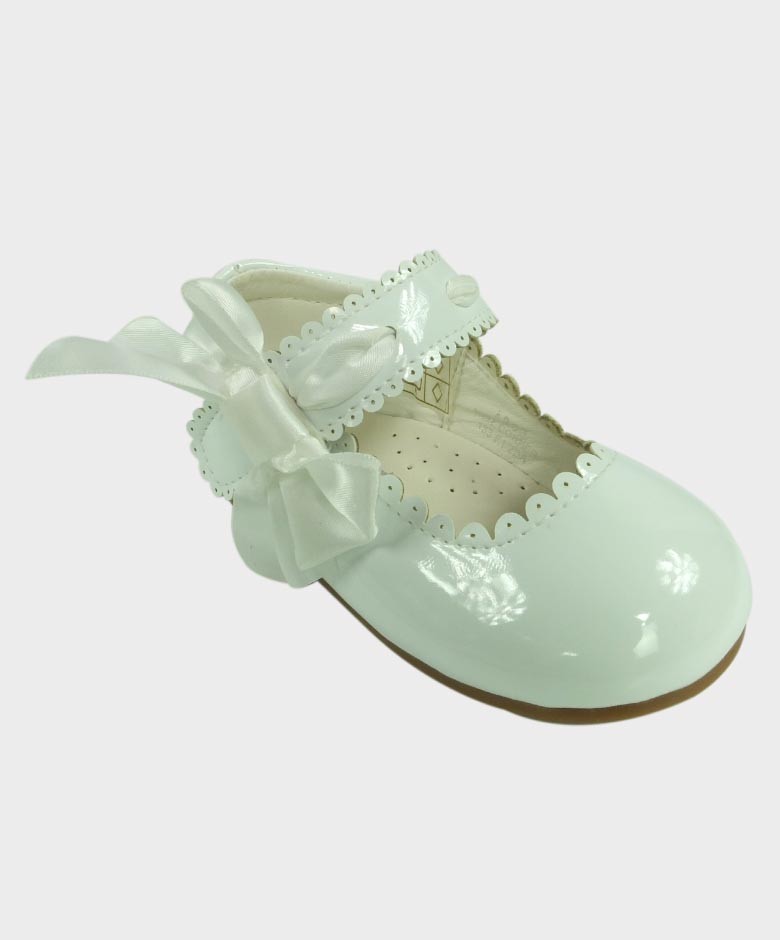 Mädchen Mary-Jane-Schuhe mit patentierter flacher Schnalle und Wellenkante - Weiß
