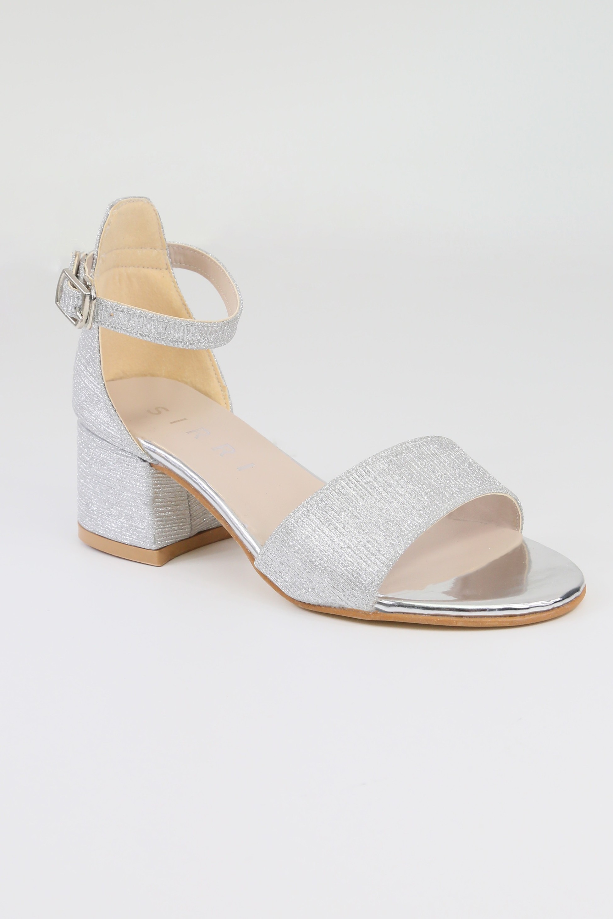 Girls Textured Silver Block Heel Sandals - JENNY