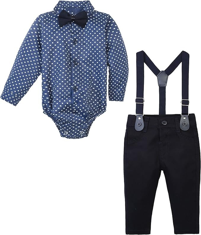 Baby & Jungen Gentleman-Outfit - 4-teiliges Hosenträger-Set - KELEBEK - Saxe - Navy