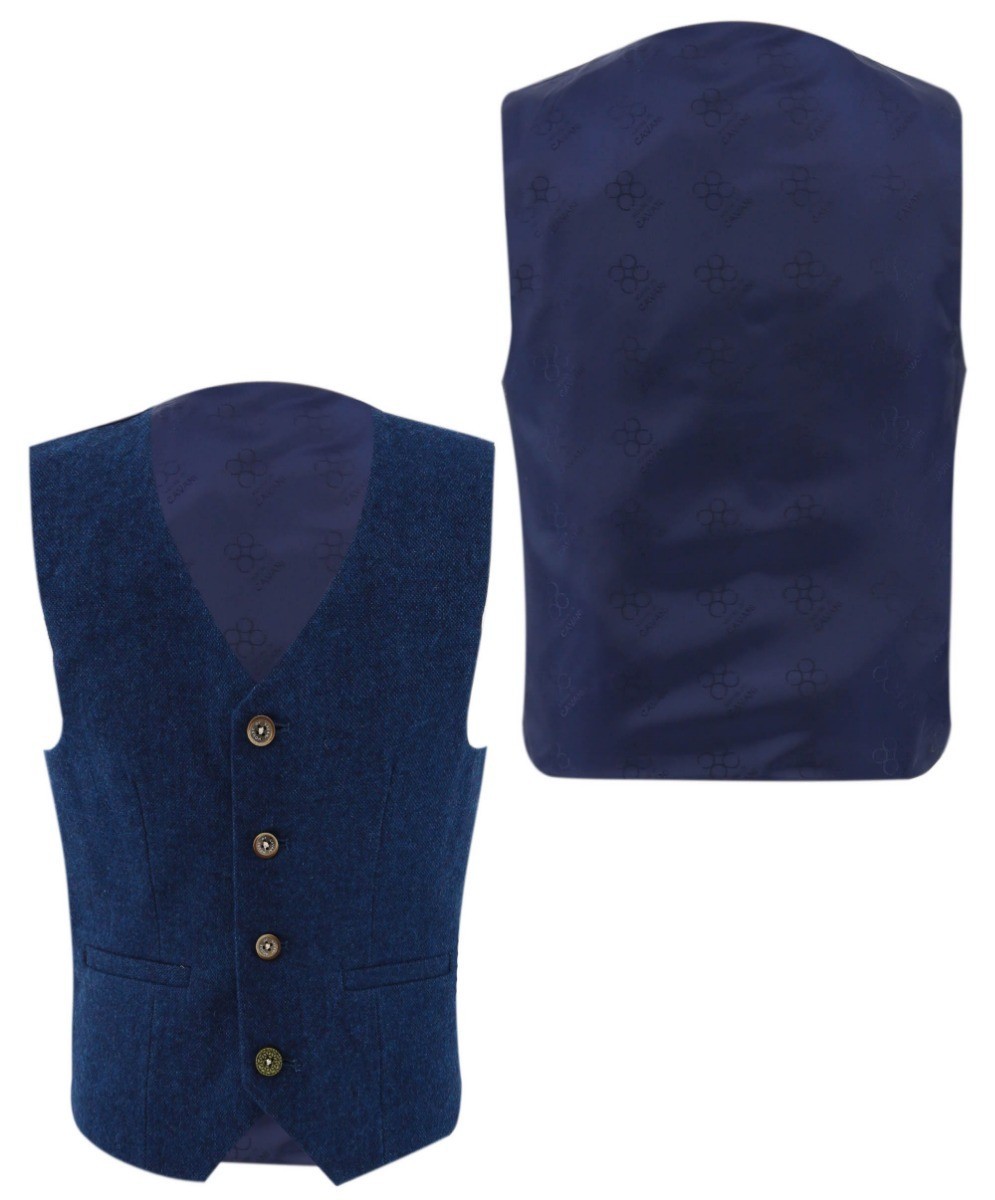 Costume bleu ajusté en mélange de laine tweed pour garçons - ORSON