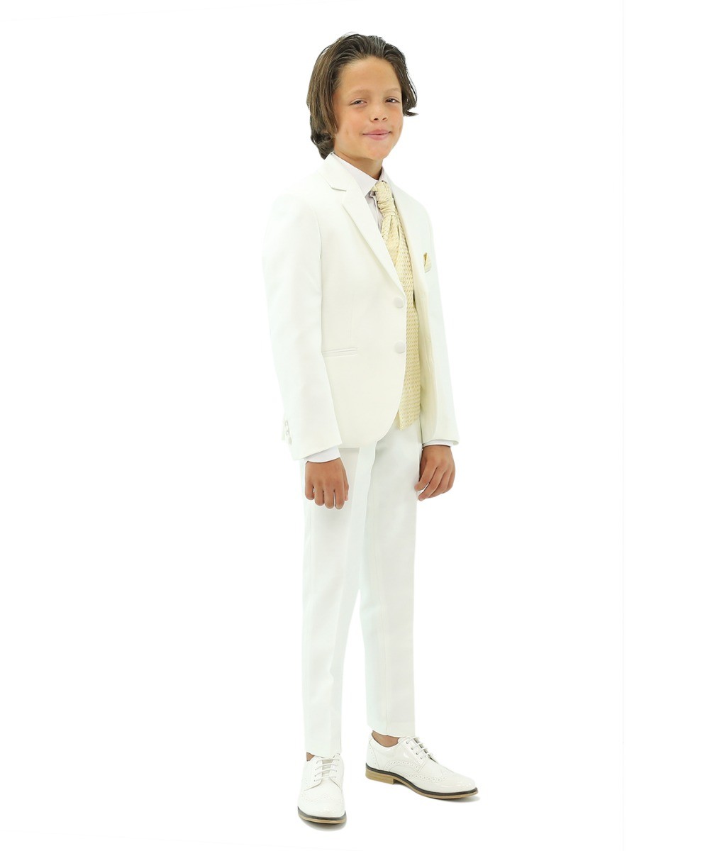 Boys White Suit with Gold Vest and Cravate Set