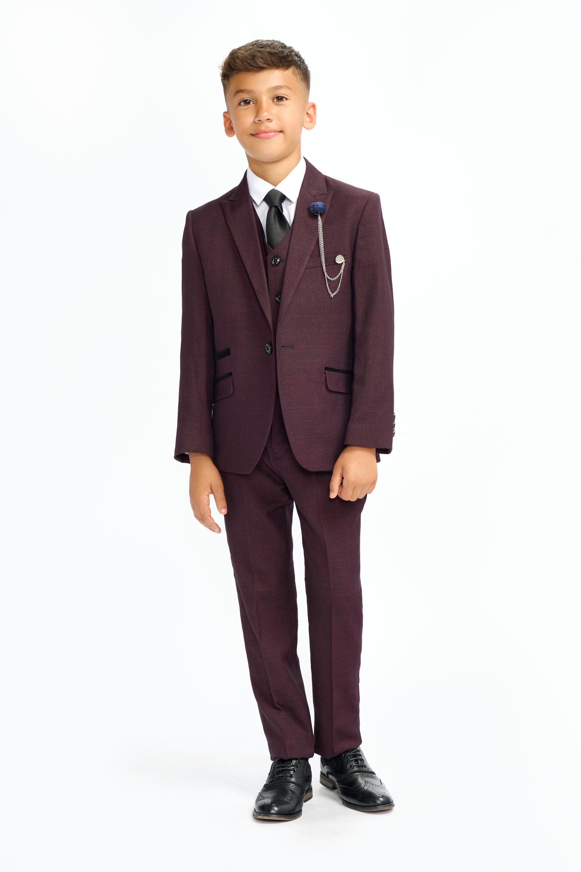 Jungen Slim Fit Tweed Check Anzug - CARIDI WINE