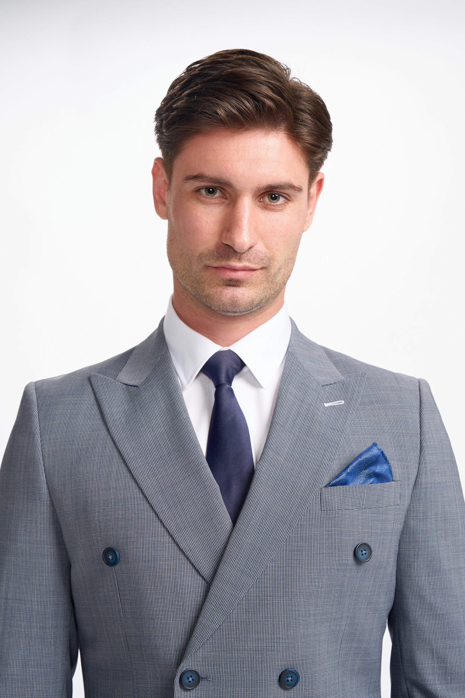 Men’s Grey Blue Puppytooth Suit Jacket – BOND D/B